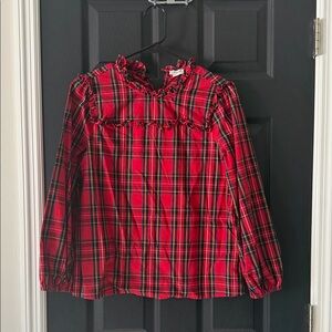 J. Crew Factory Red Tartan Ruffle Top